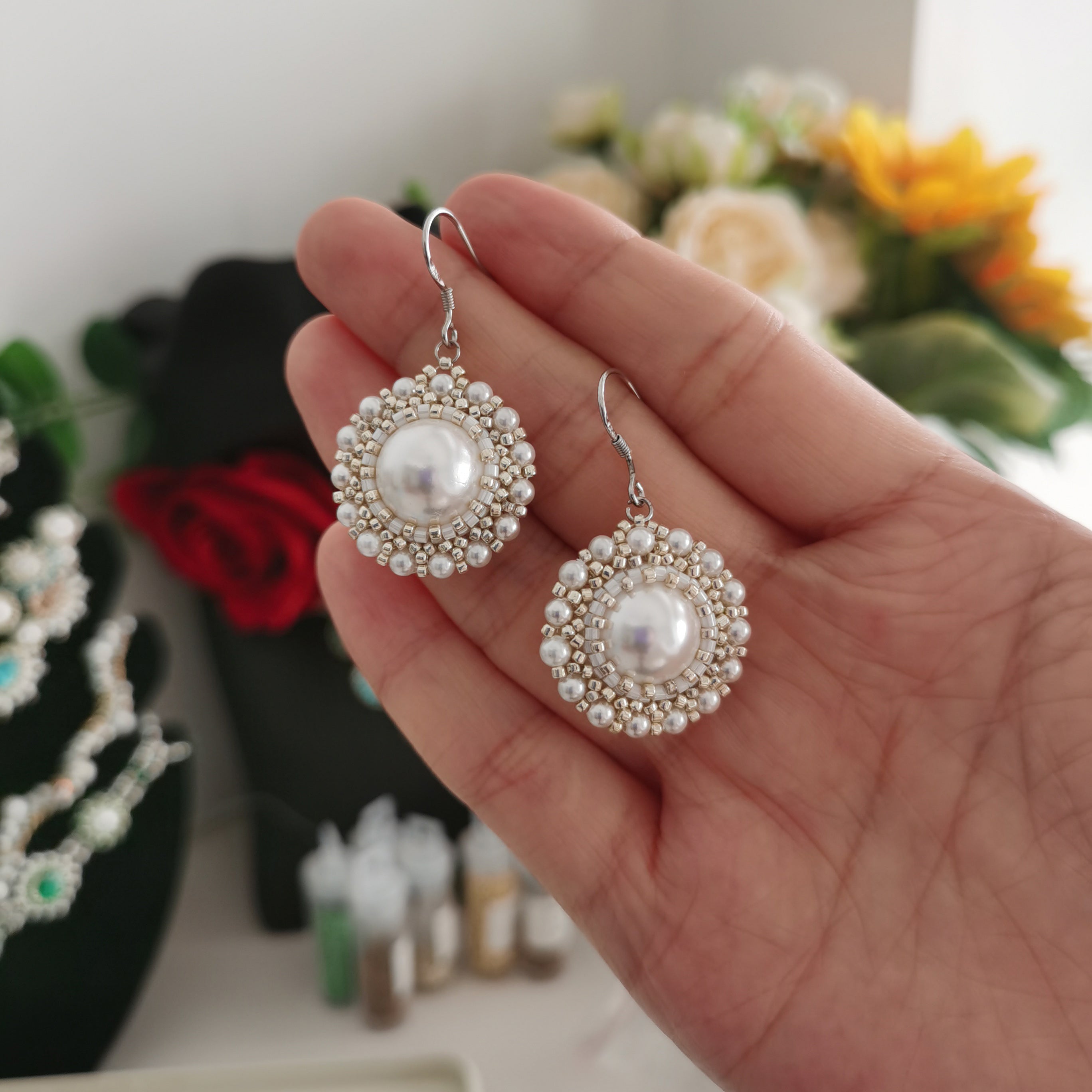 Kit - 12mm White Beaded Pearl Earrings