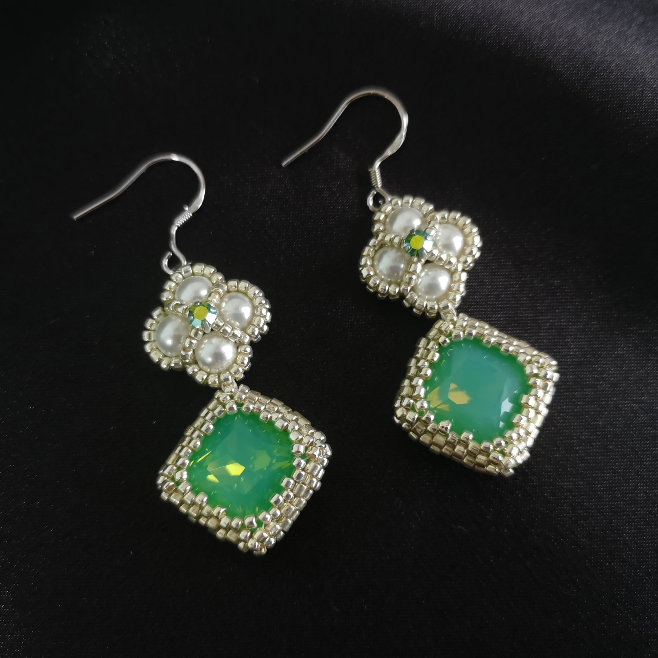 Kit - 12mm Right Angle Square Gemstones Pearl Earrings