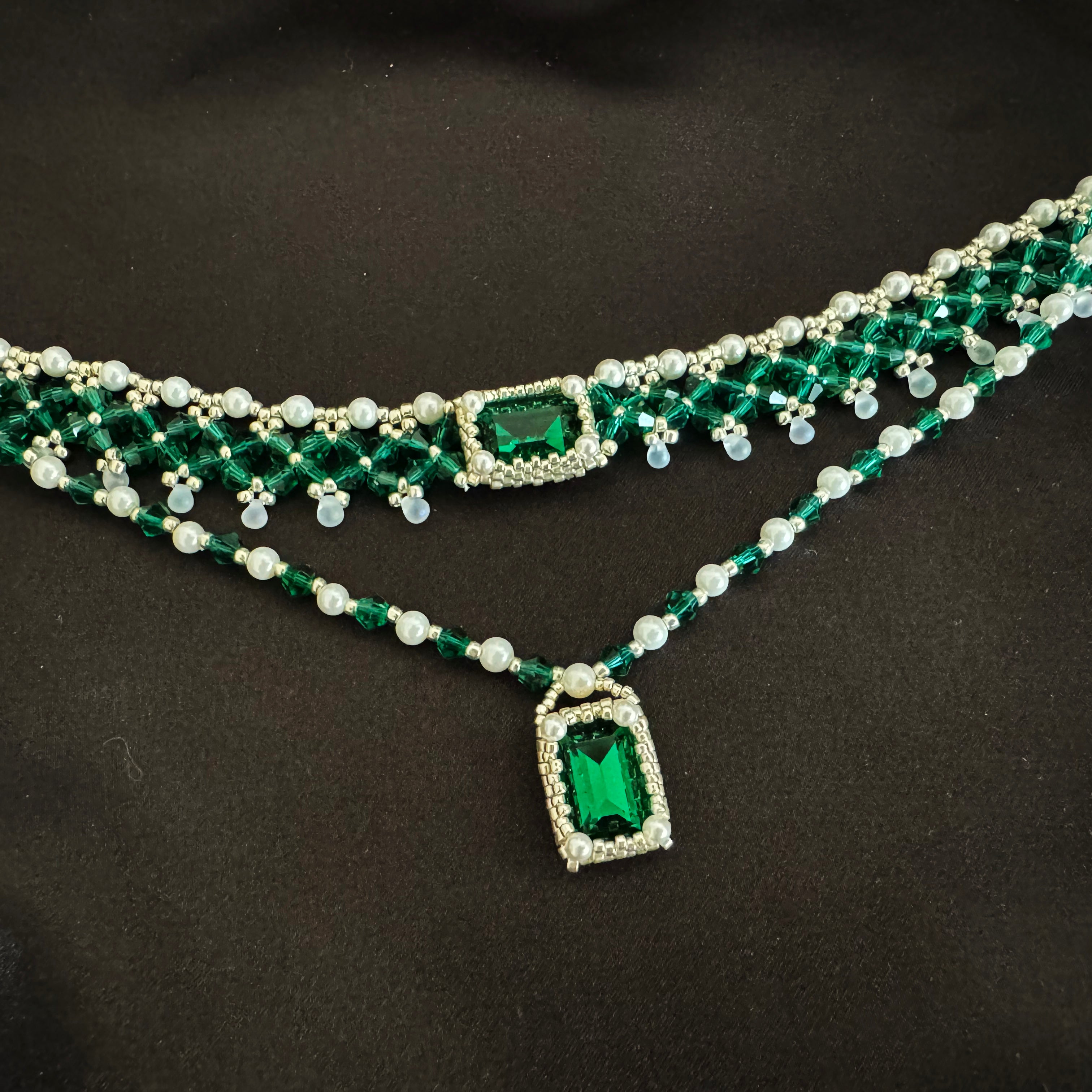 Kit - Green Square Stone Pearl Necklace