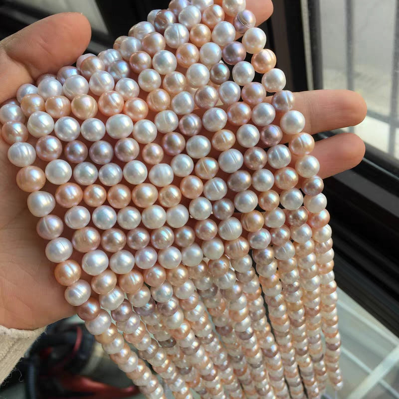 8-9mm Colorful Round Threaded Freshwater Pearls