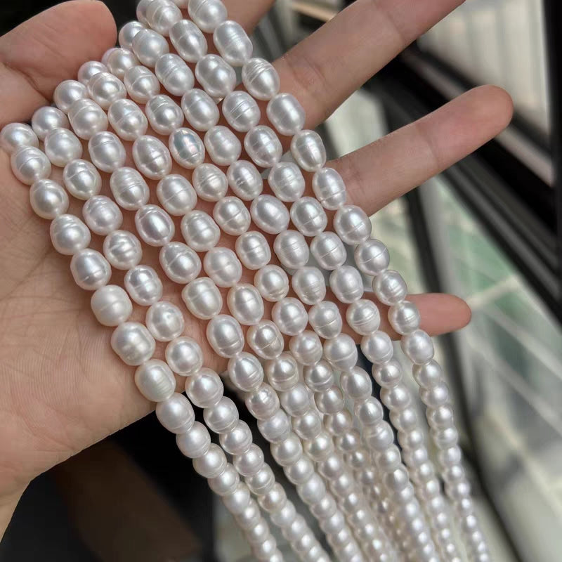 7-8mm Threaded Rice Shape Freshwater Pearls