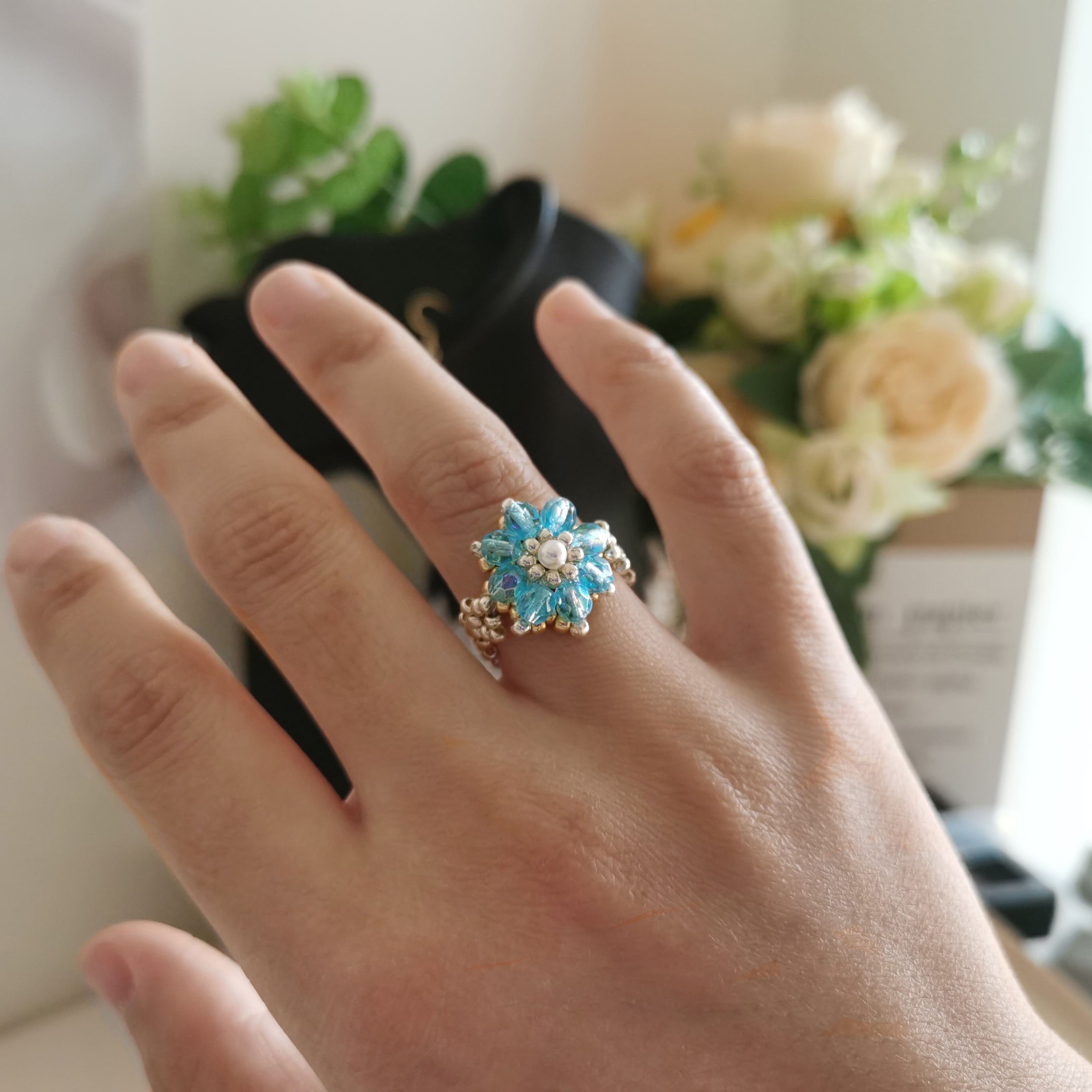 Kit - Blue Sun Flower Pearl Ring