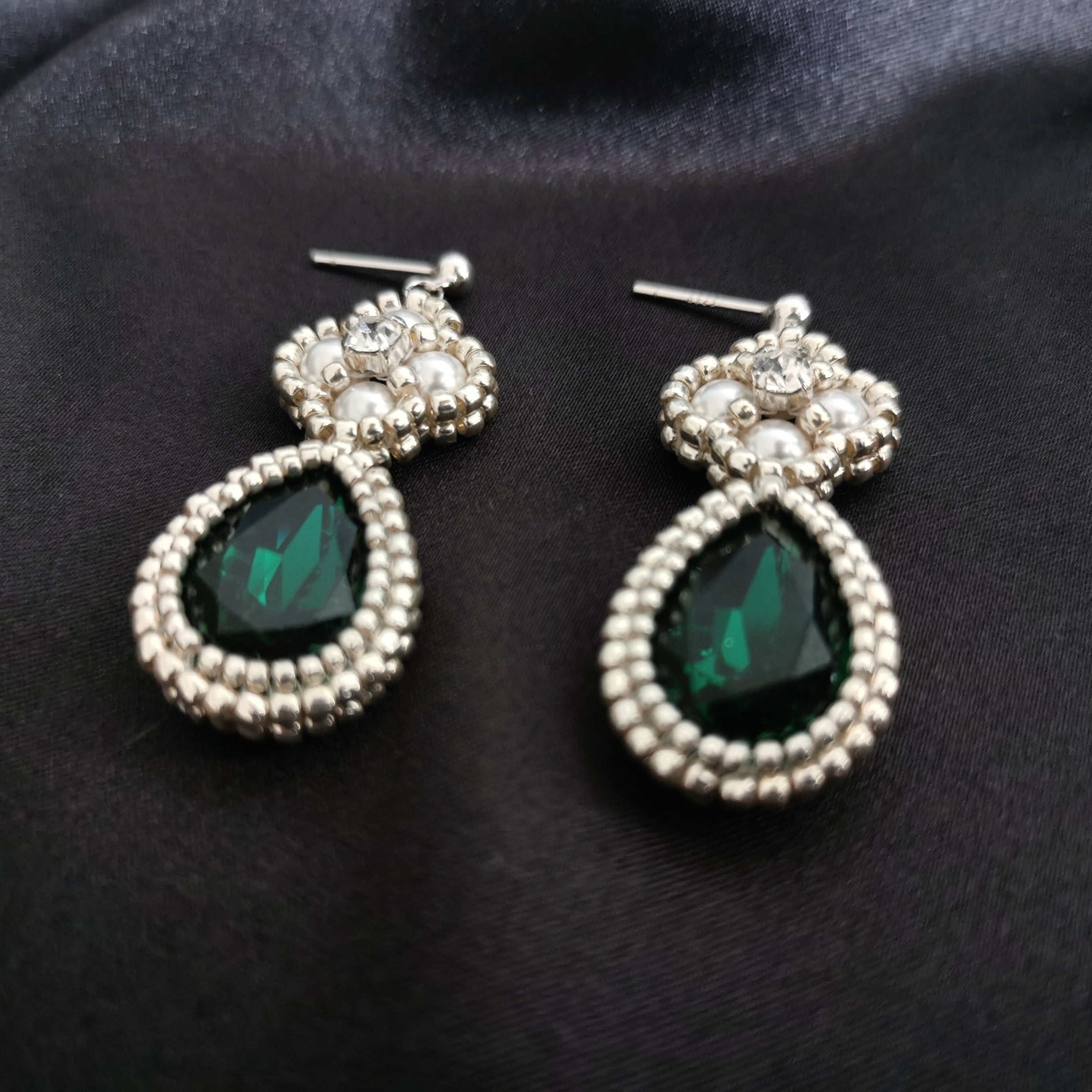 Kit - Green Drop Diamond Pearl Earrings