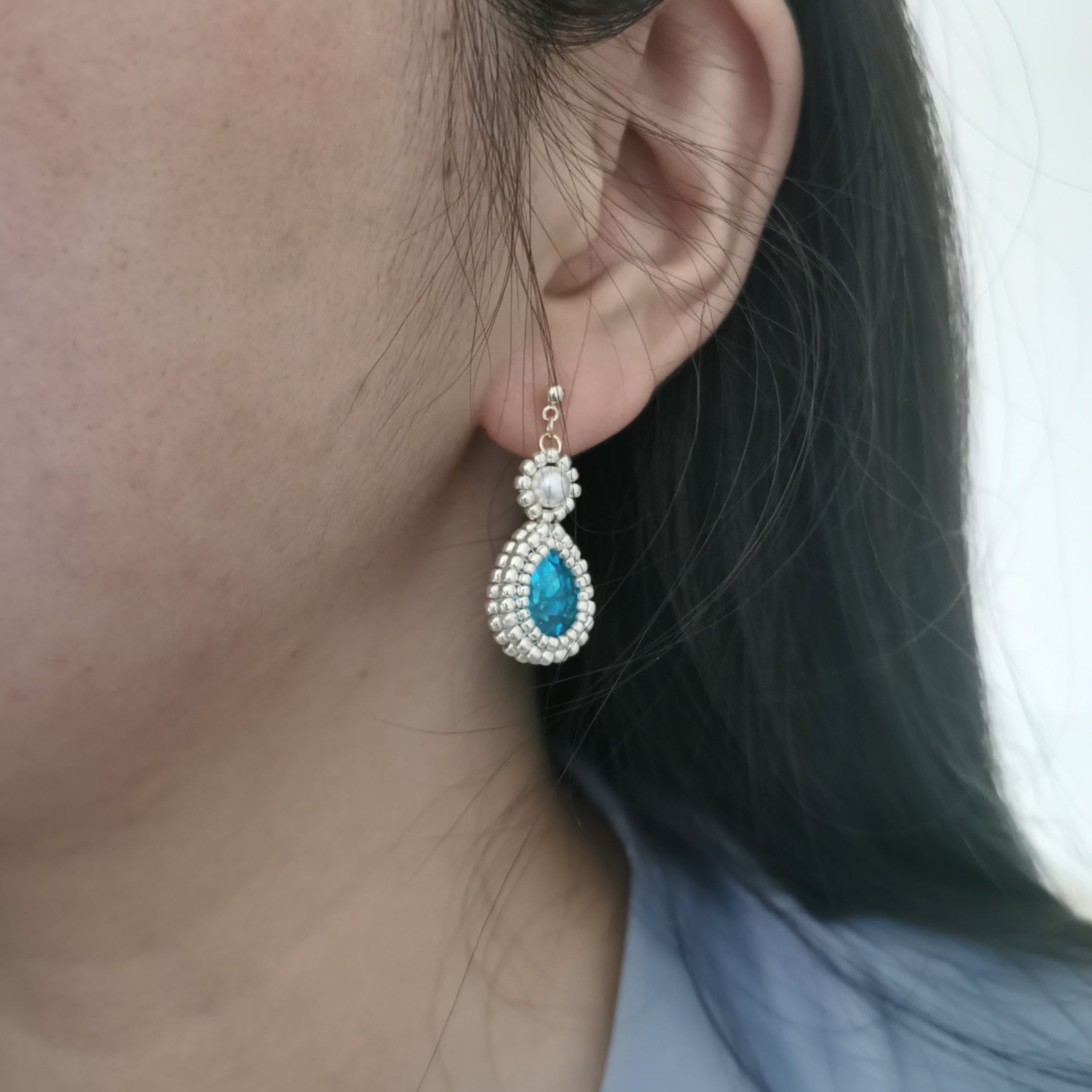 Kit - Blue Drop Diamond Pearl Earrings