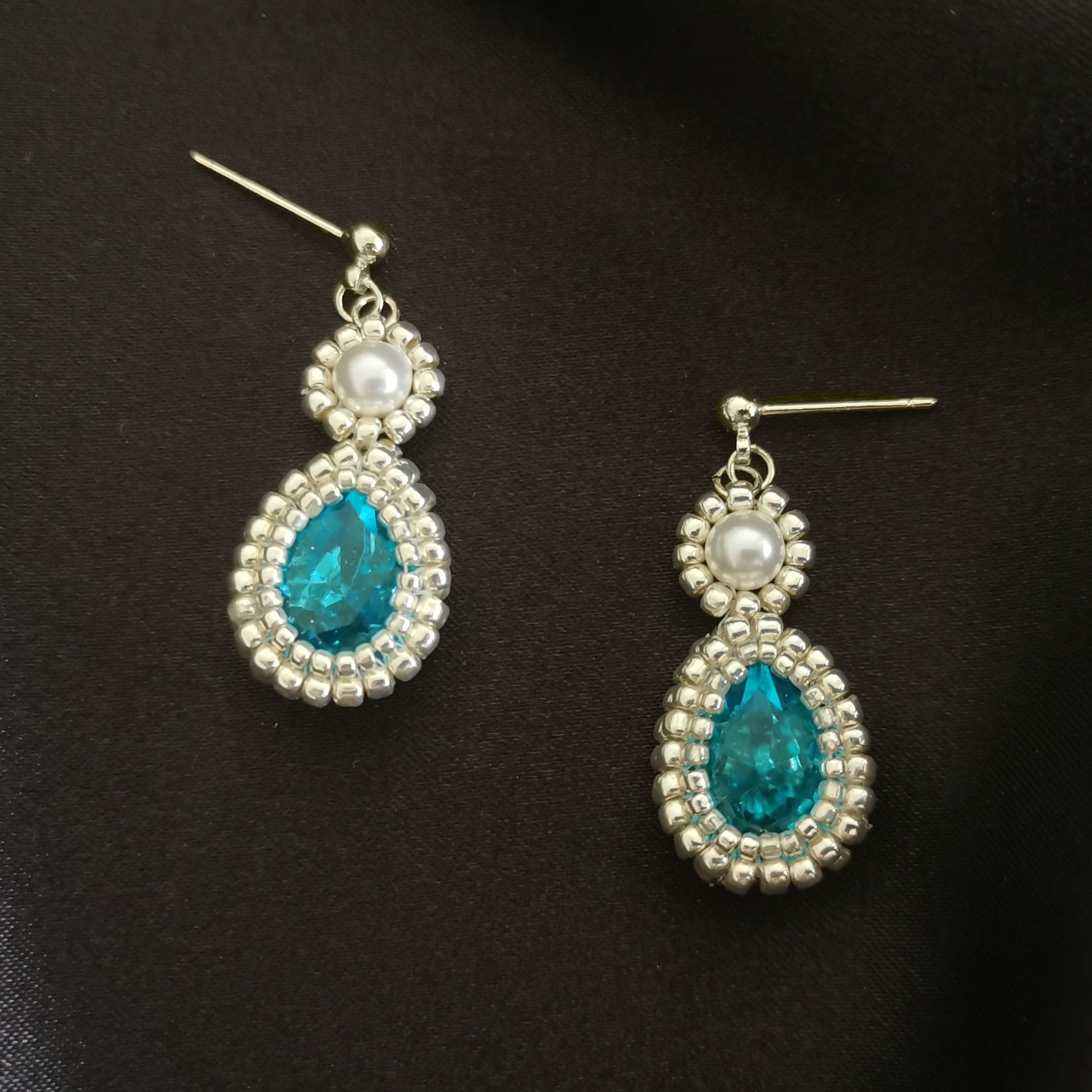 Kit - Blue Drop Diamond Pearl Earrings