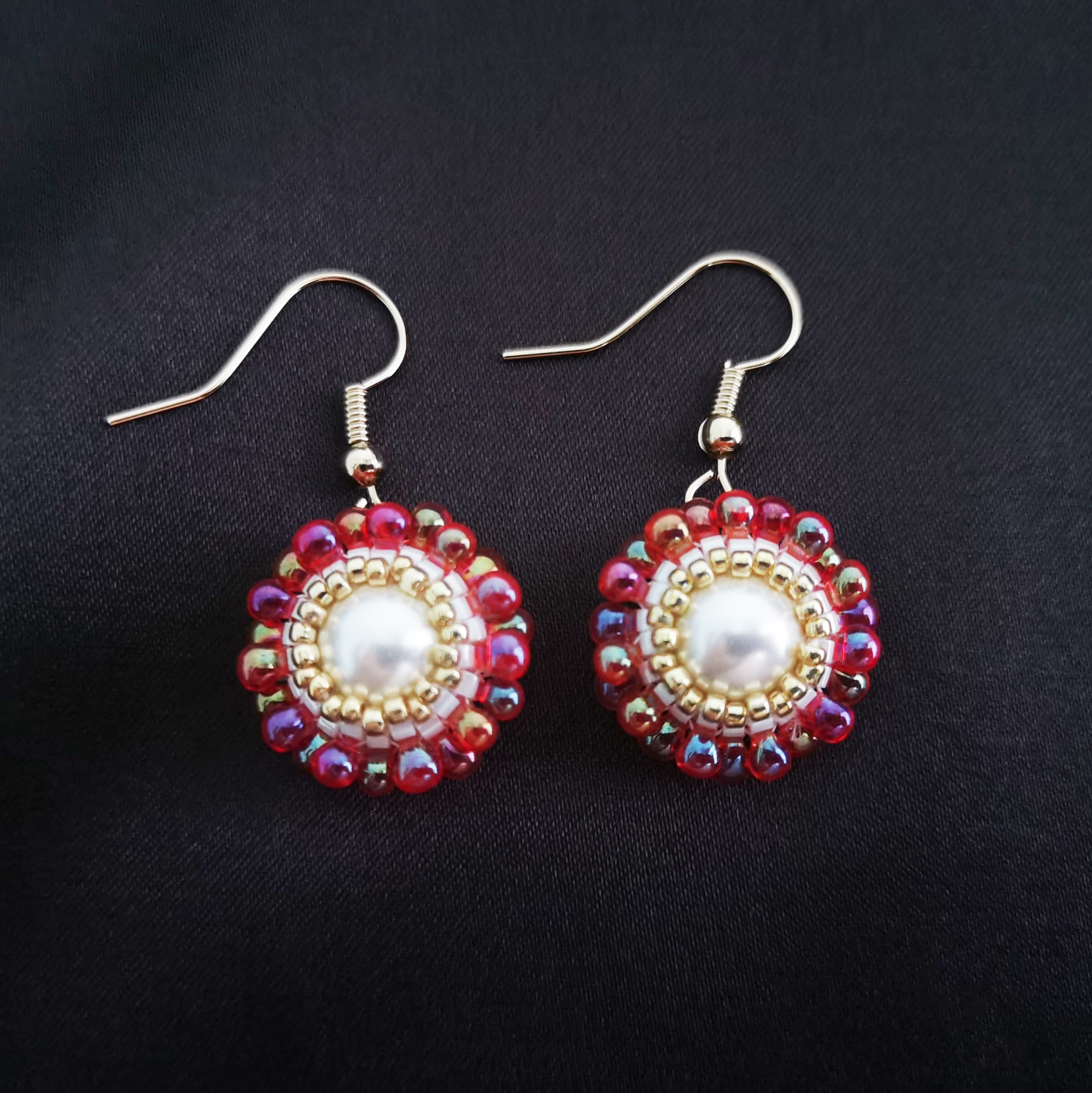 Kit - Small Red Flower Pearl Earrings